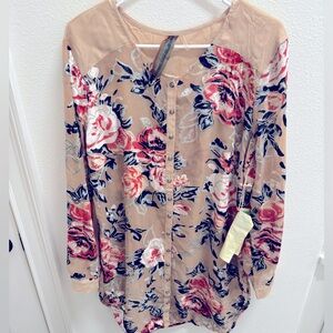Aratta Silent Journey Tunic XL Top Velvet Burnout Floral Shirt